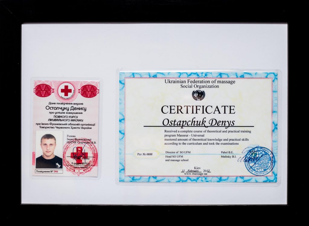 Certyfikat Technik Masażysta - Denis chiropraktyk terapeuta manualny Warszawa Zmysł Ciała